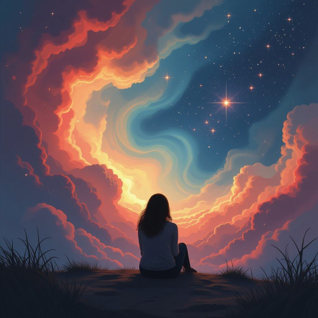 Cosmic Nebula in Gouache Style with Twinkling Stars