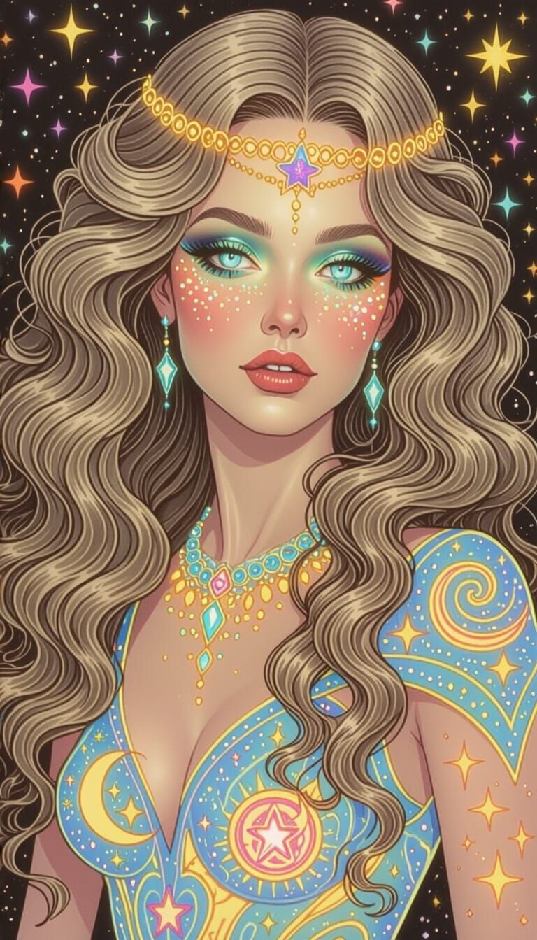 Mystical Enchantress Portrait in Neon Spacepunk Style