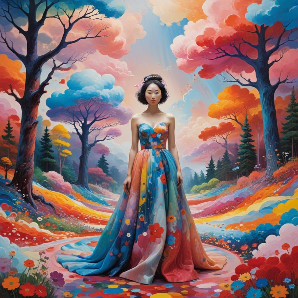 Ethereal Goddess in a Surreal Whimsical Landscape