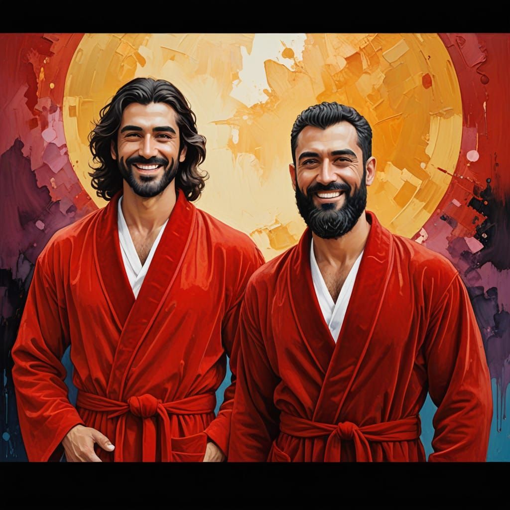 Two Handsome Hirsute Men in Velvet Robes