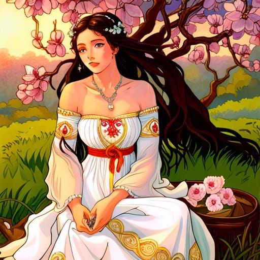 Peach Fairy in Blossom Orchard: Fantasy Portrait