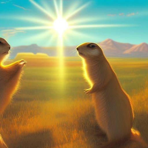 Prairie Dogs in High Desert: Mixed Media Illustration