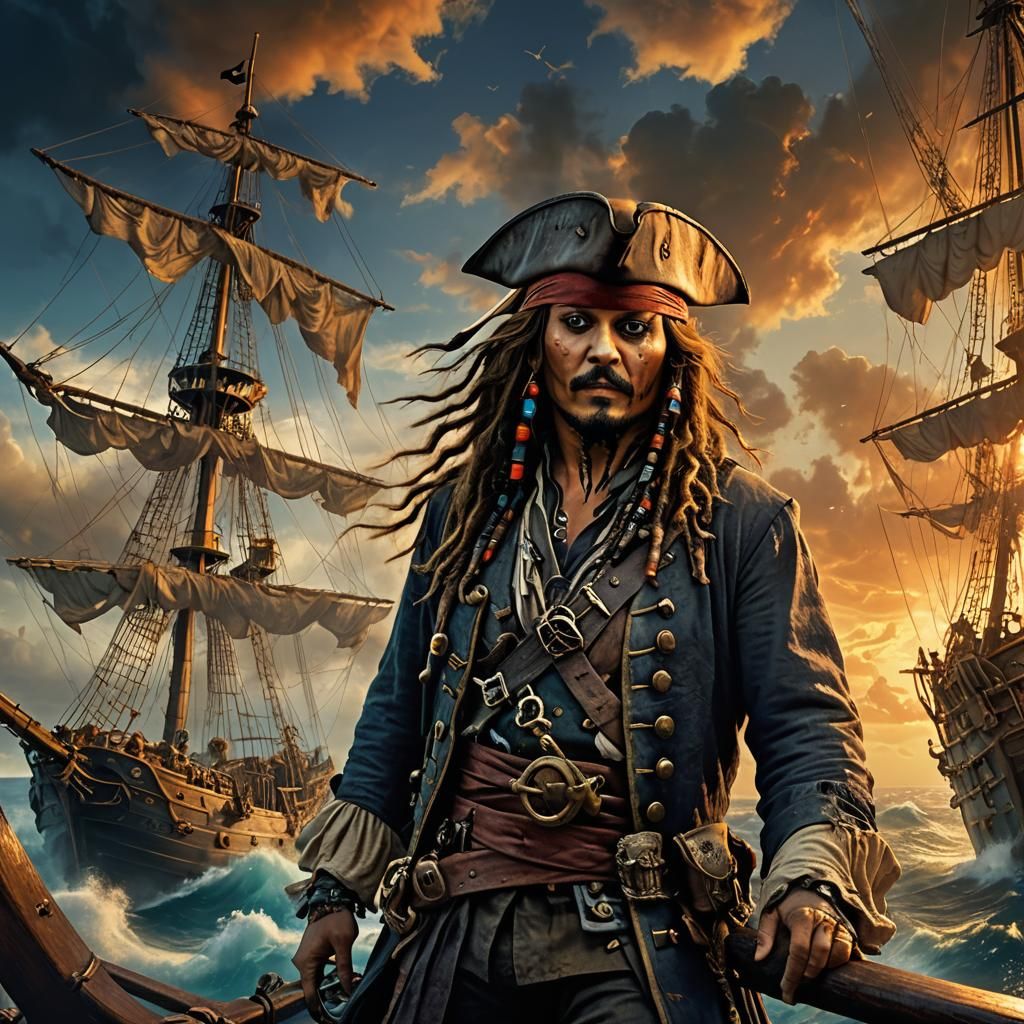 Jack Sparrow on Pirate Ship in Fantasy Art Style