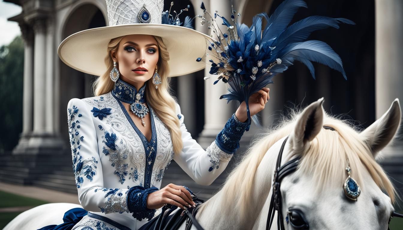 Hyperrealistic Portrait of Blonde Woman on Horse