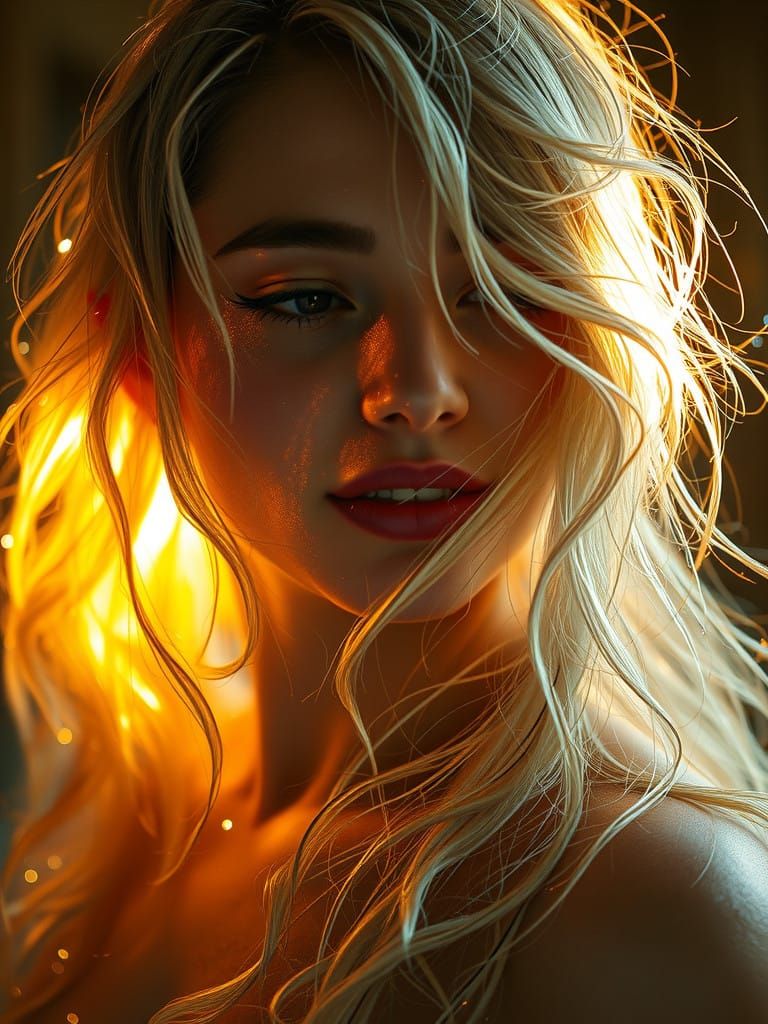 Dreamlike Goddess Radiates Golden Glow