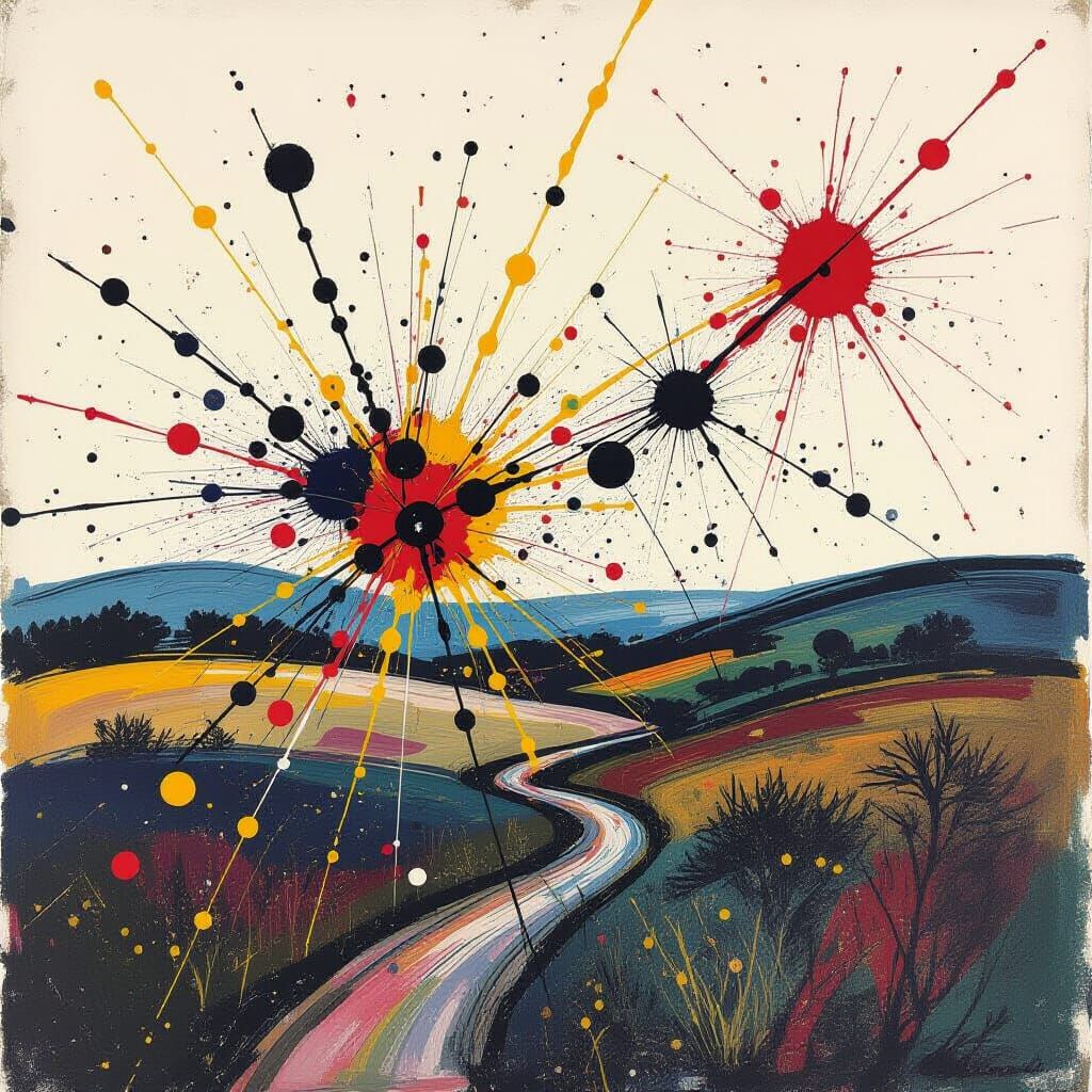 Abstract Landscape in Ink Splatter Style