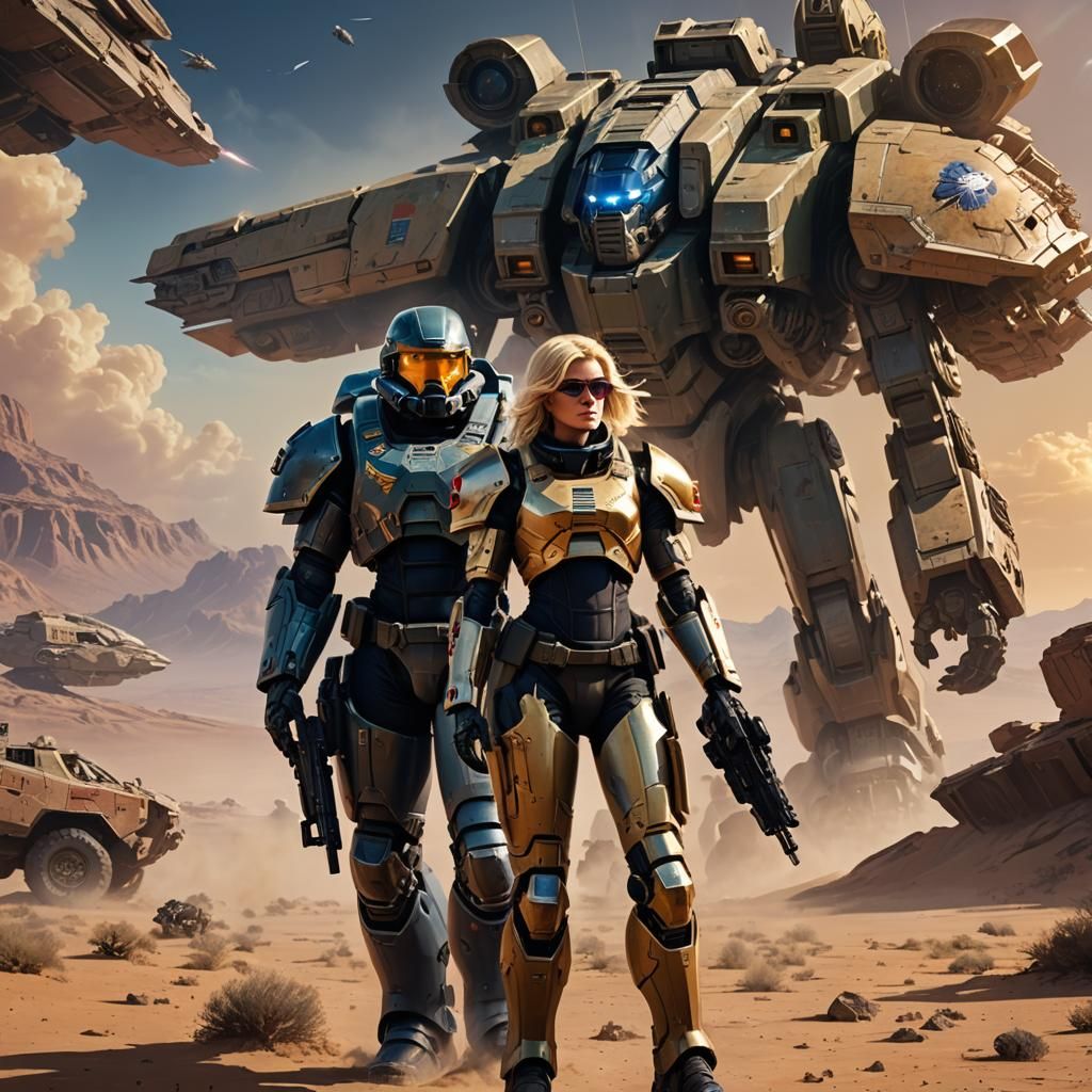 Space Marine Commanders on Barren Planet, Hyperrealistic Art