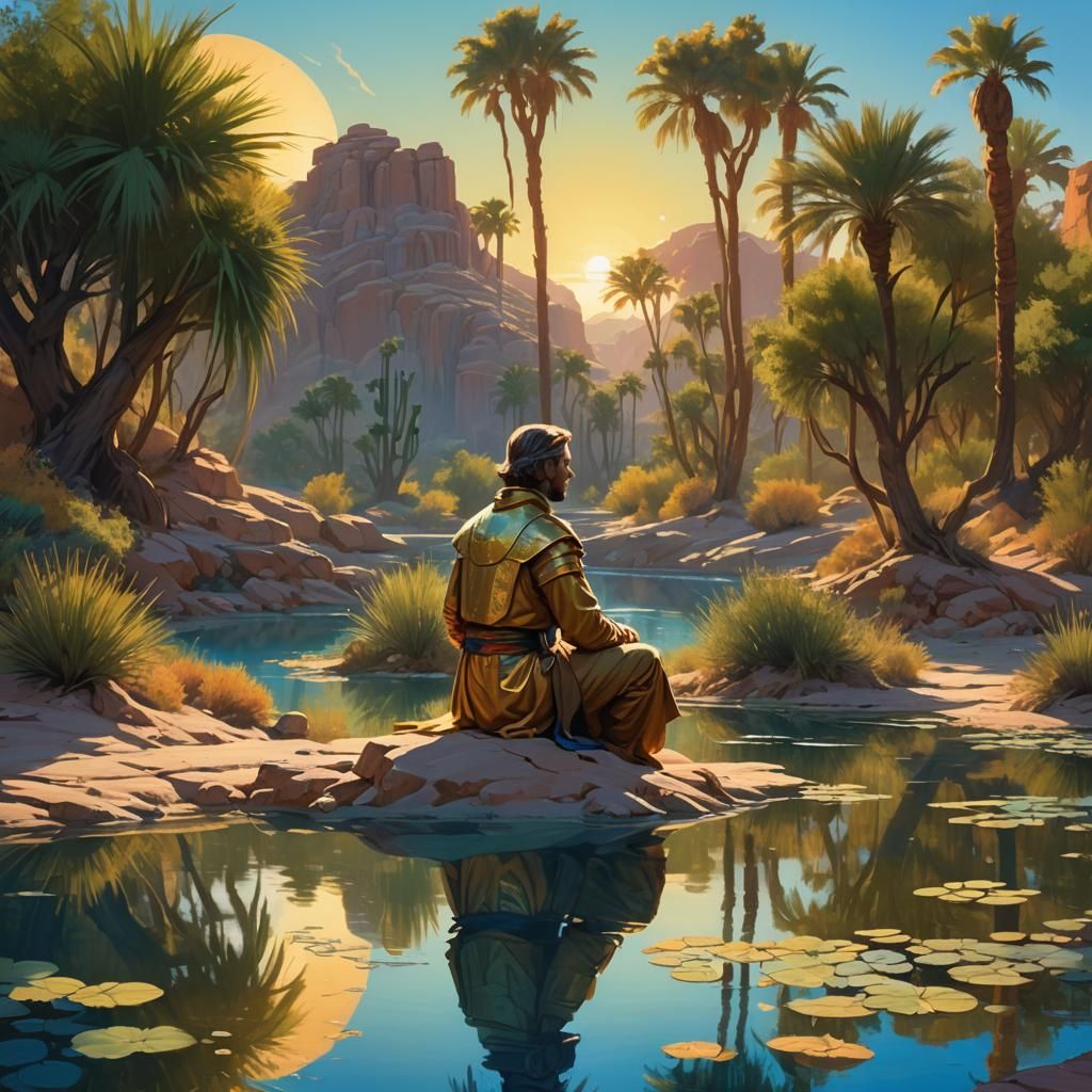 Serene Desert Oasis in Mannerist Style