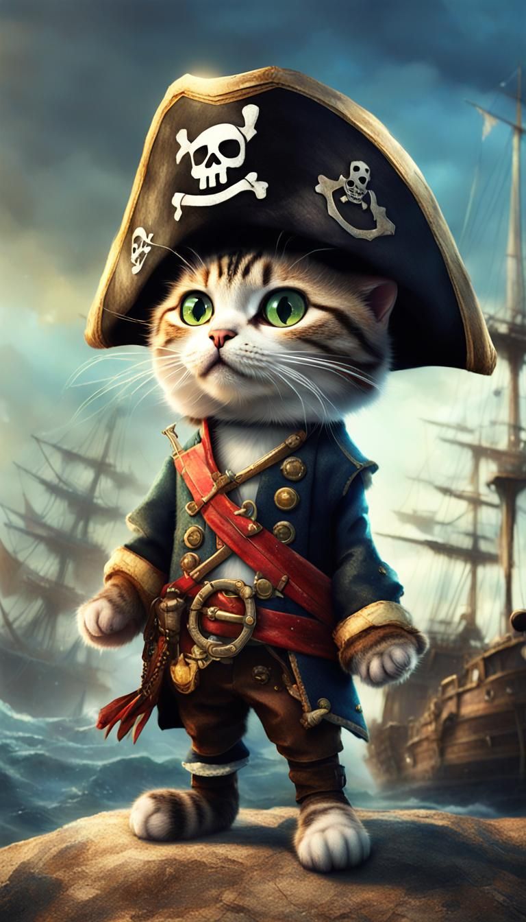 Pirate Cat Portrait in Digital Painting Style