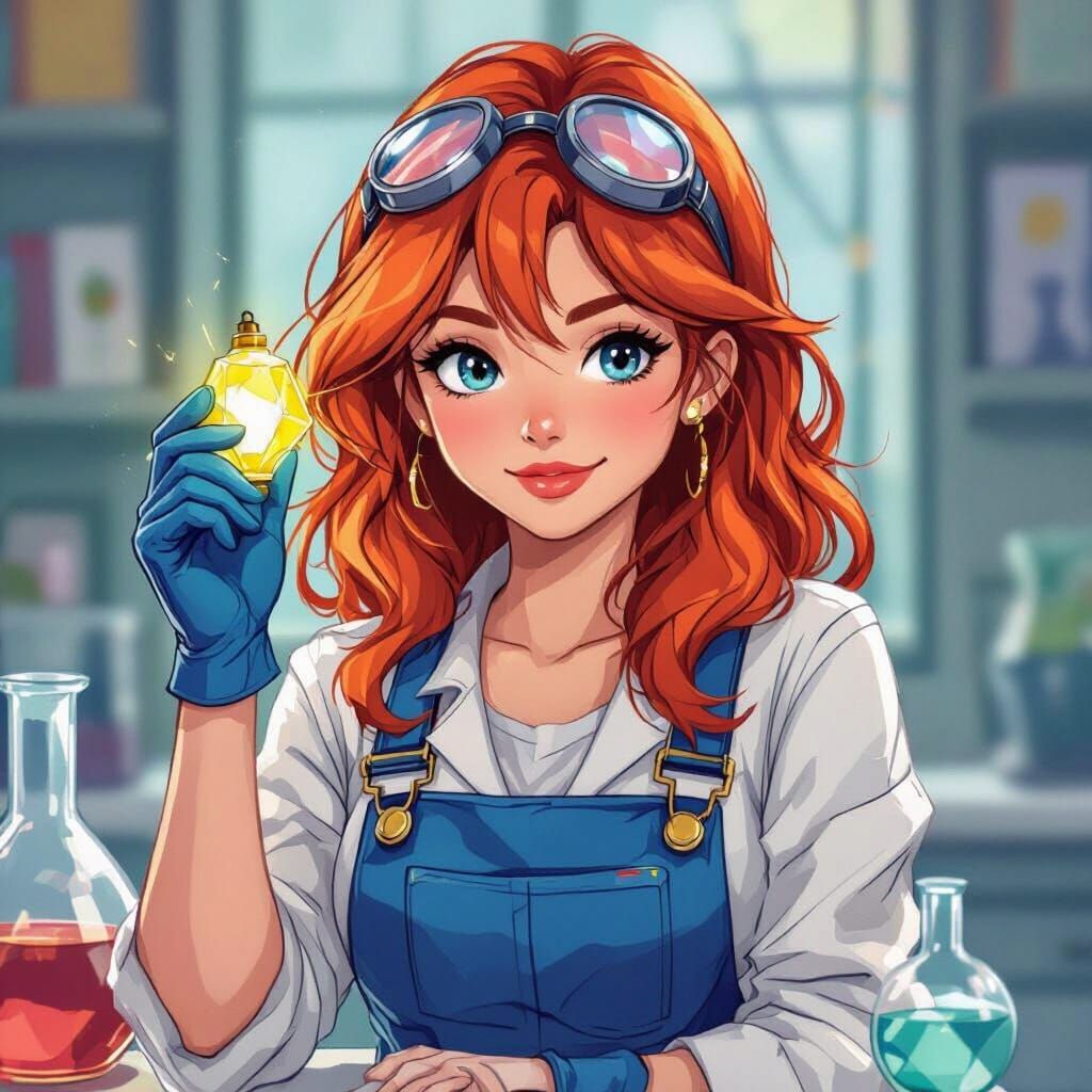 Scientist with Crystal Lamp in Anime Style