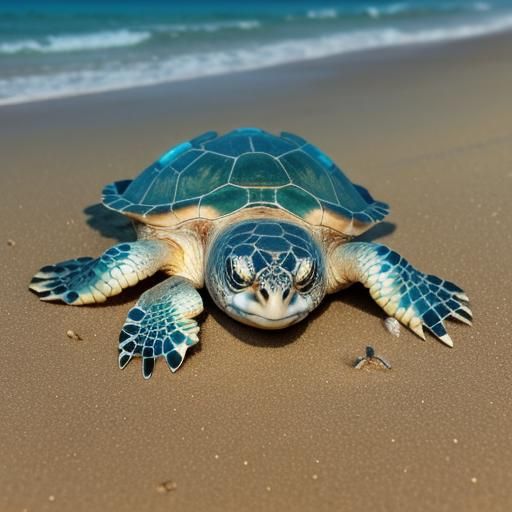Hawksbill Sea Turtle Hatchling on Sandy Beach