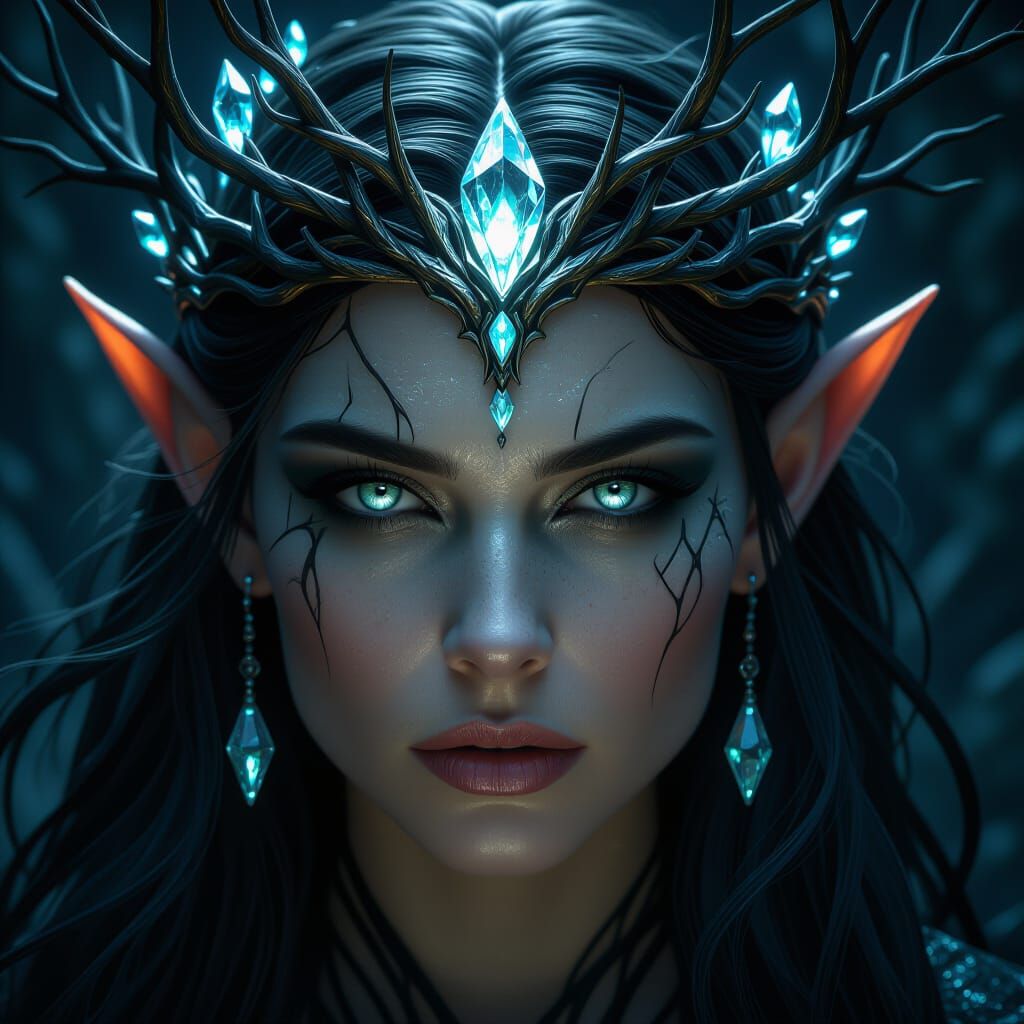 Elven Queen in Dark Fantasy Cavern