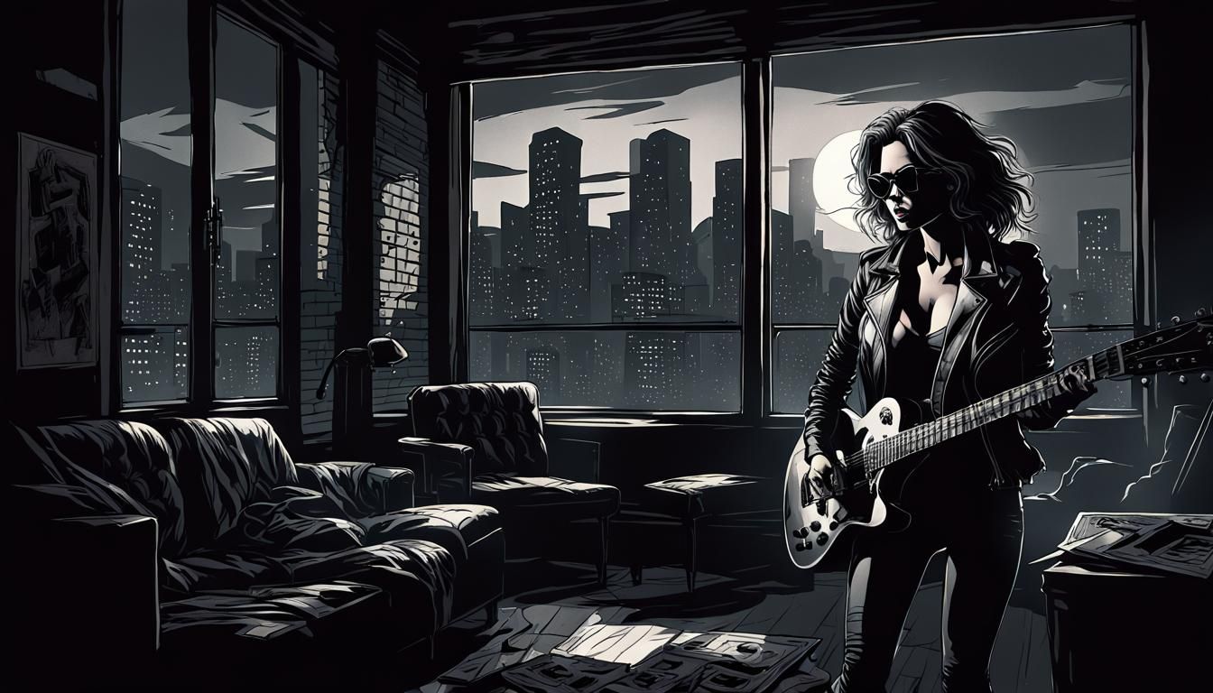 Noir Guitarist in Dark Digital Art