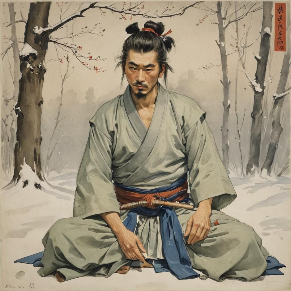 Samurai Drinks Sencha in Ukiyo-e Style