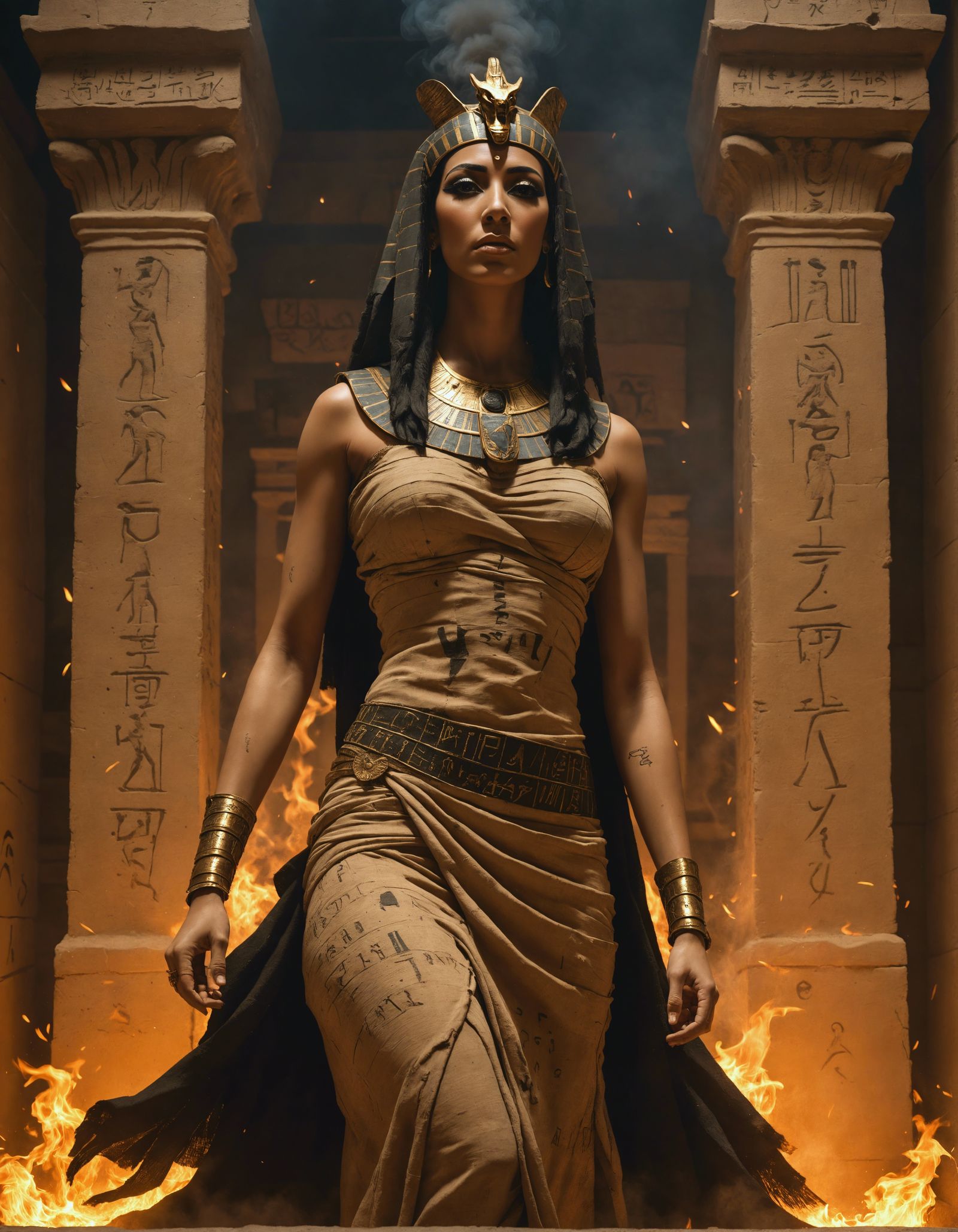 Cleopatra's Mummy on Fire: Dramatic Portrait