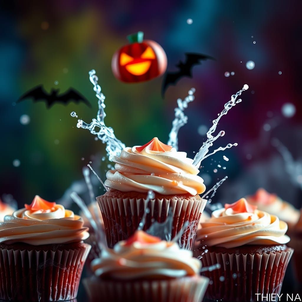 Hyperrealistic Halloween Cupcakes as Splash Art