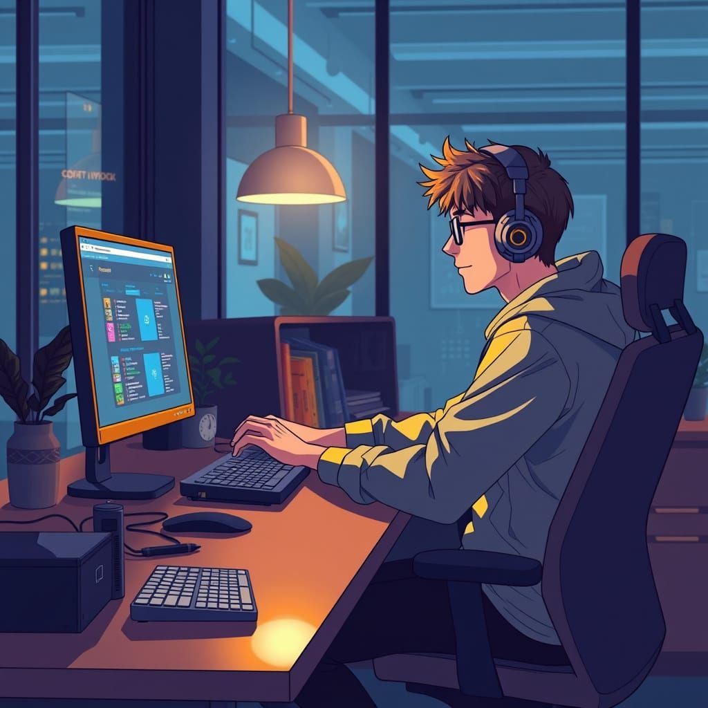 Software Developer in Manga Scan-Style Illustration