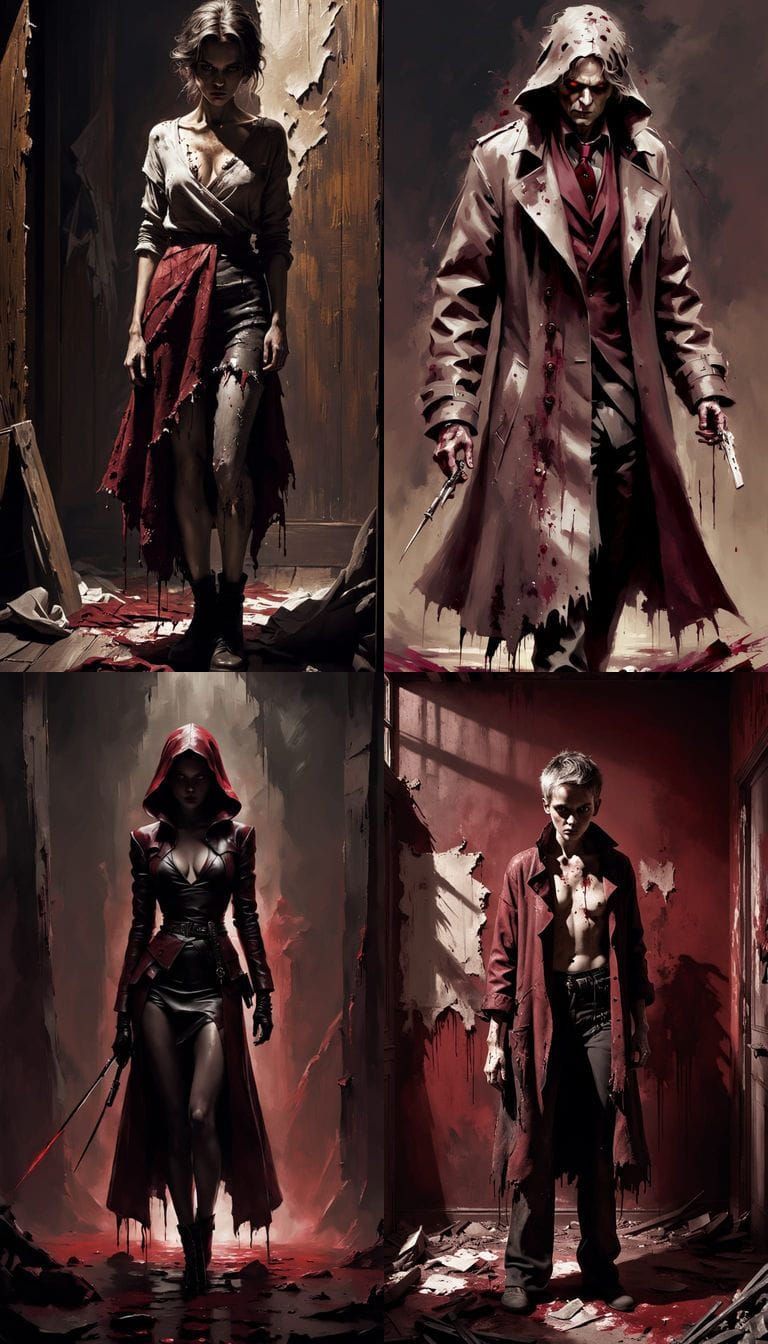 Morbid Fine Art Painting in Crimson, Black, and Silver