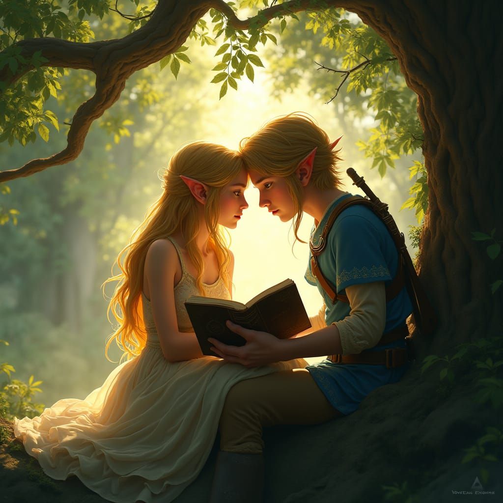 Ethereal Princess Zelda and Hero Link in Ancient Tree Contem...