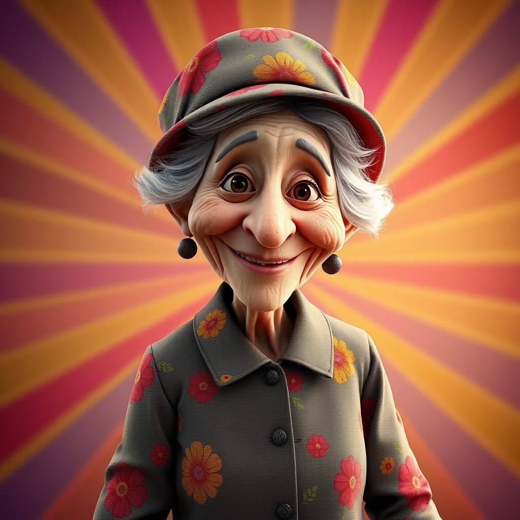 Whimsical Storybook Elderly Woman with a Long Nose in Vibran...