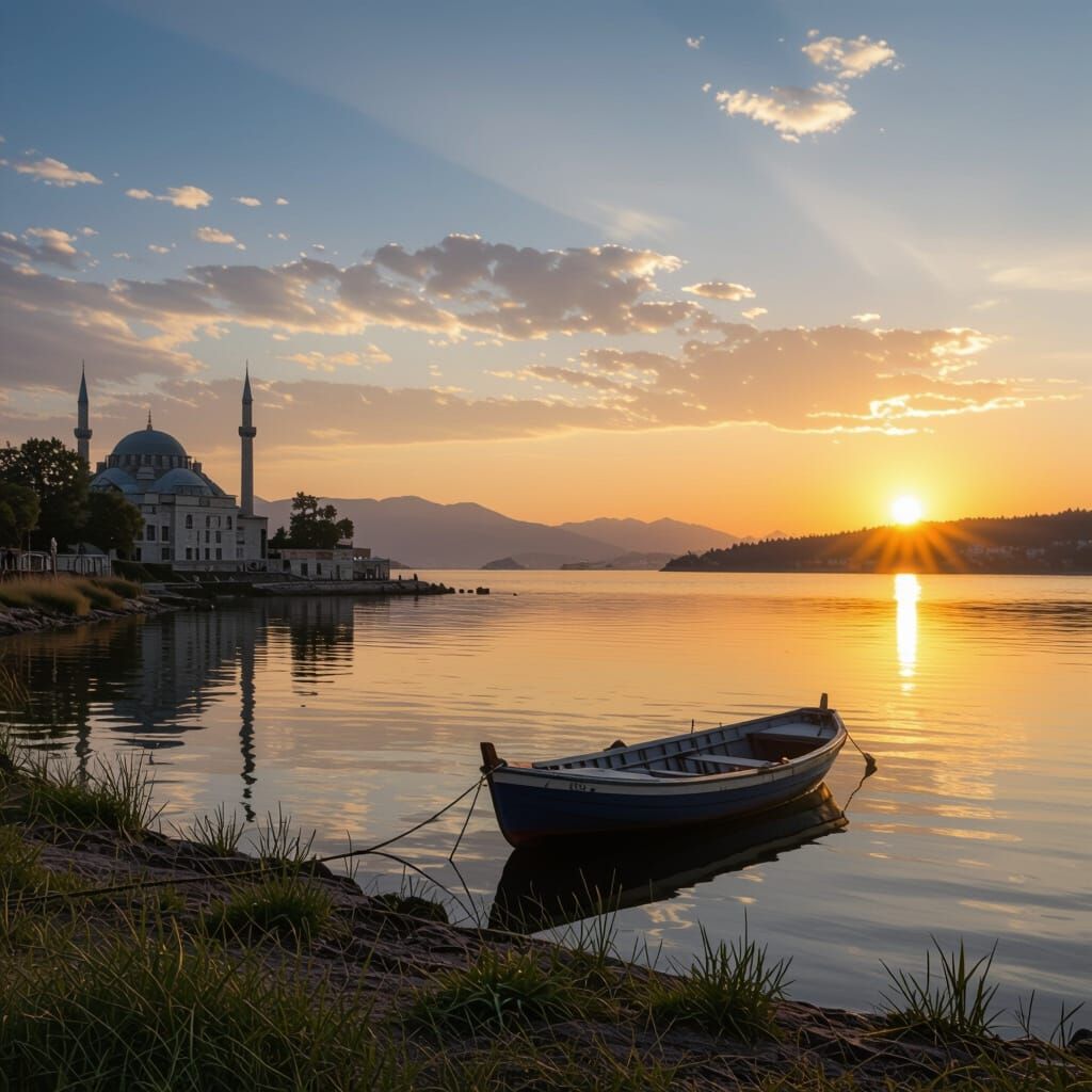 Girl Gazing at Sunset Lake: A Realistic Landscape