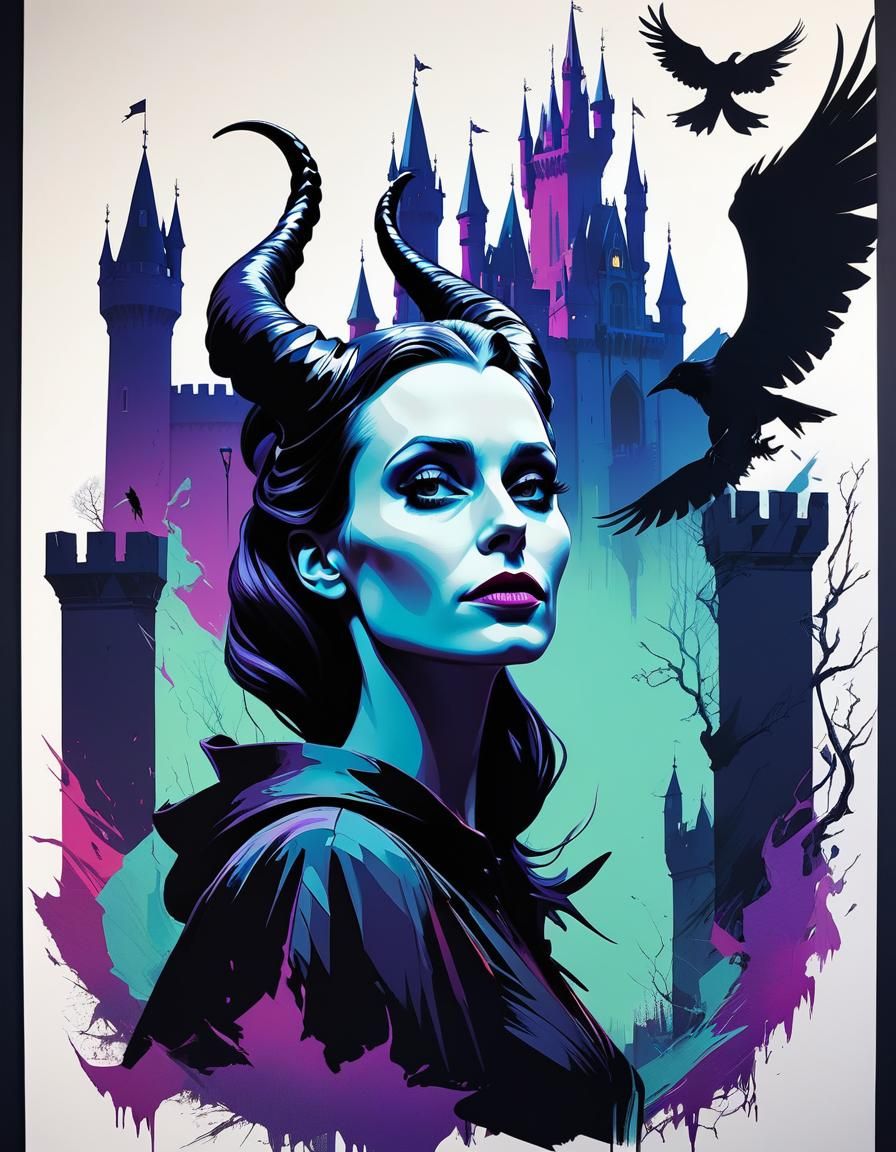 Maleficent Silhouette Portrait in Minimalist Style