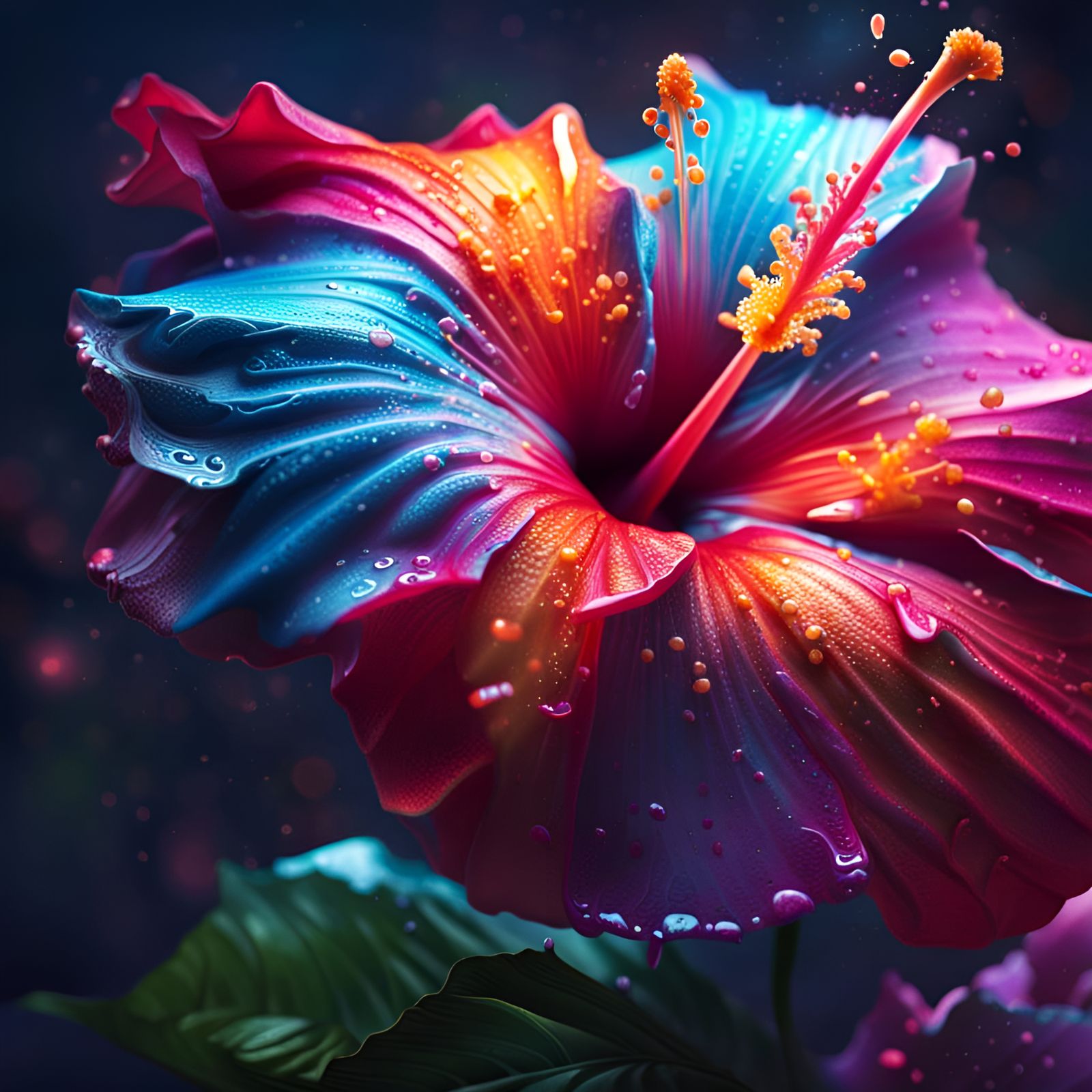 Magical Alien Hibiscus in Hyperrealistic Splash Art