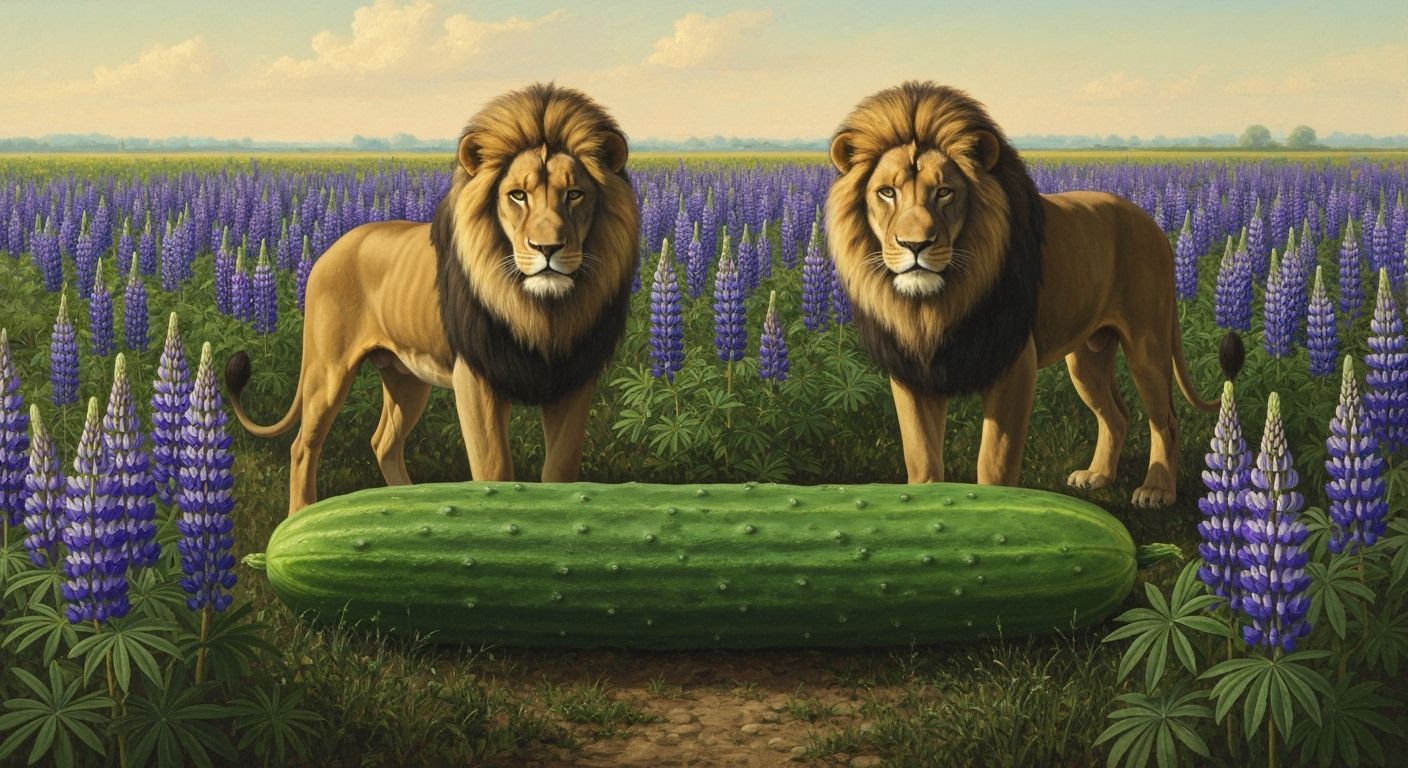 Surreal Lions Guard Giant Cucumber in Belgian Field