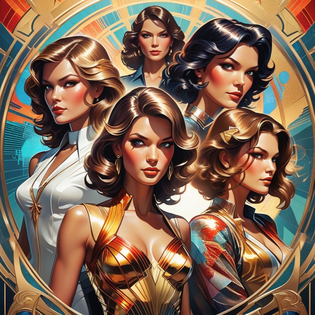Art Deco Pin-Up: Charismatic Women in Golden Light