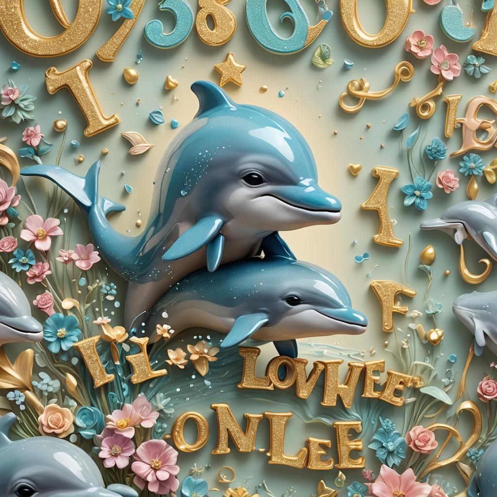 Enchanting Baby Dolphin with Sign in 3D Illustration
