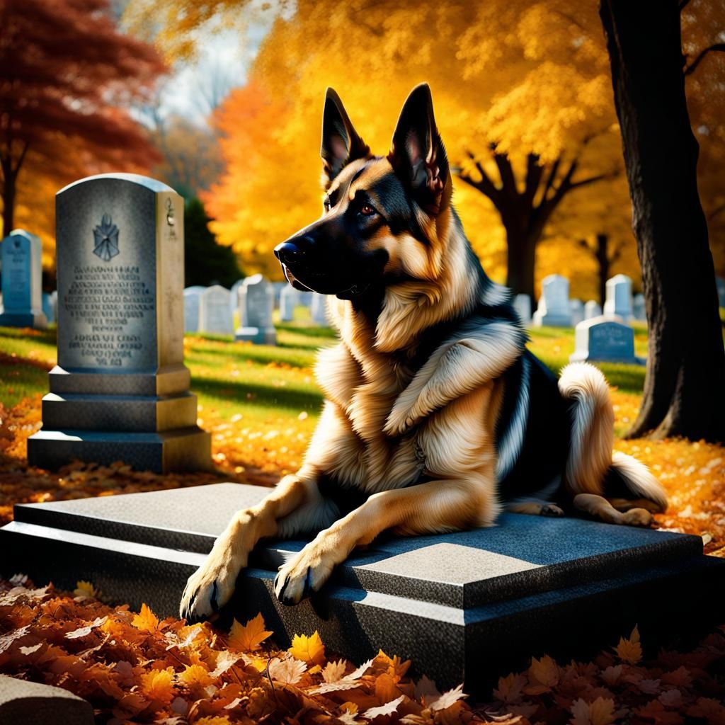 German Shepherd Mourns at Grave: Award-Winning Photograph
