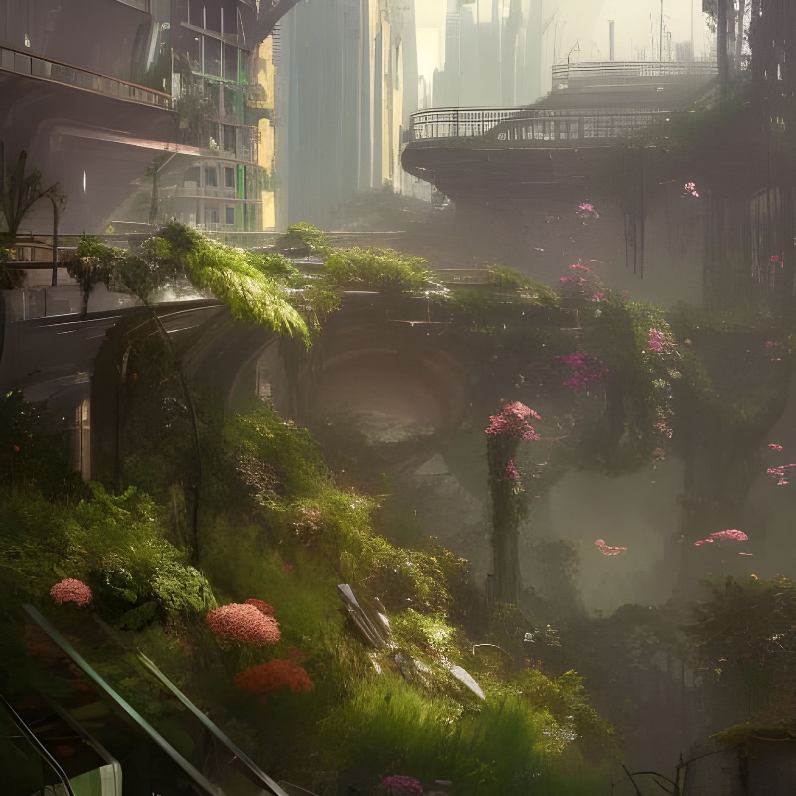 Overgrown Futuristic City Concept Art