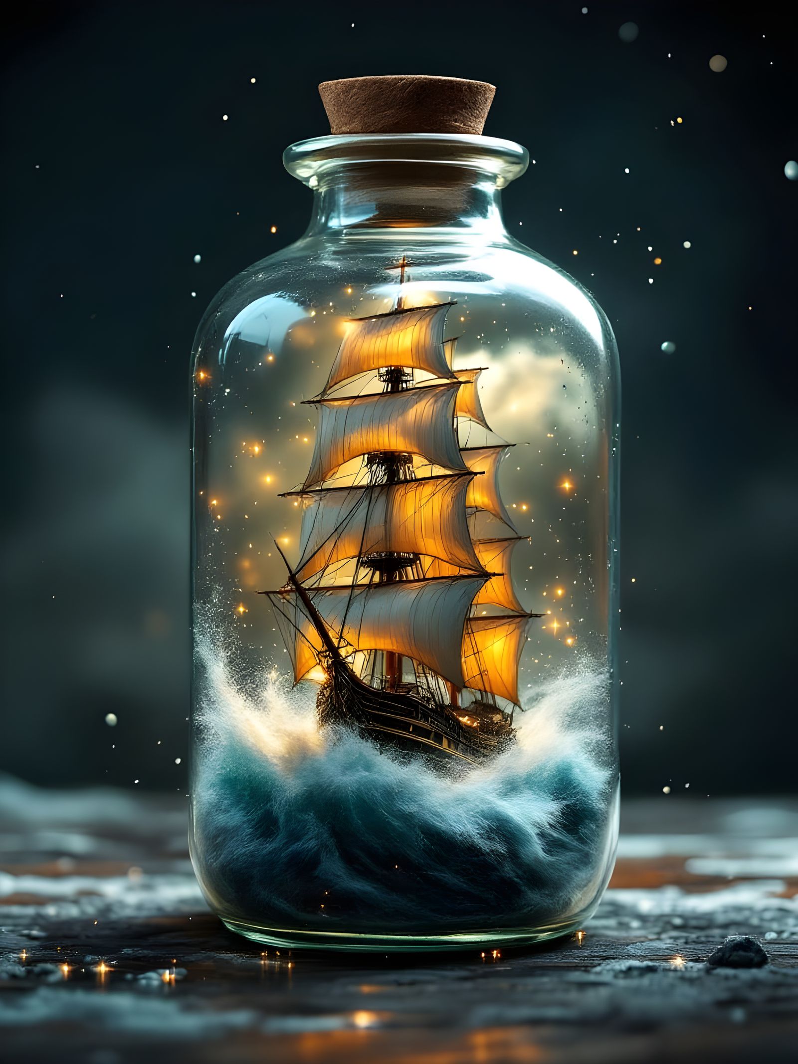 Ship in a Bottle Fighting a Storm