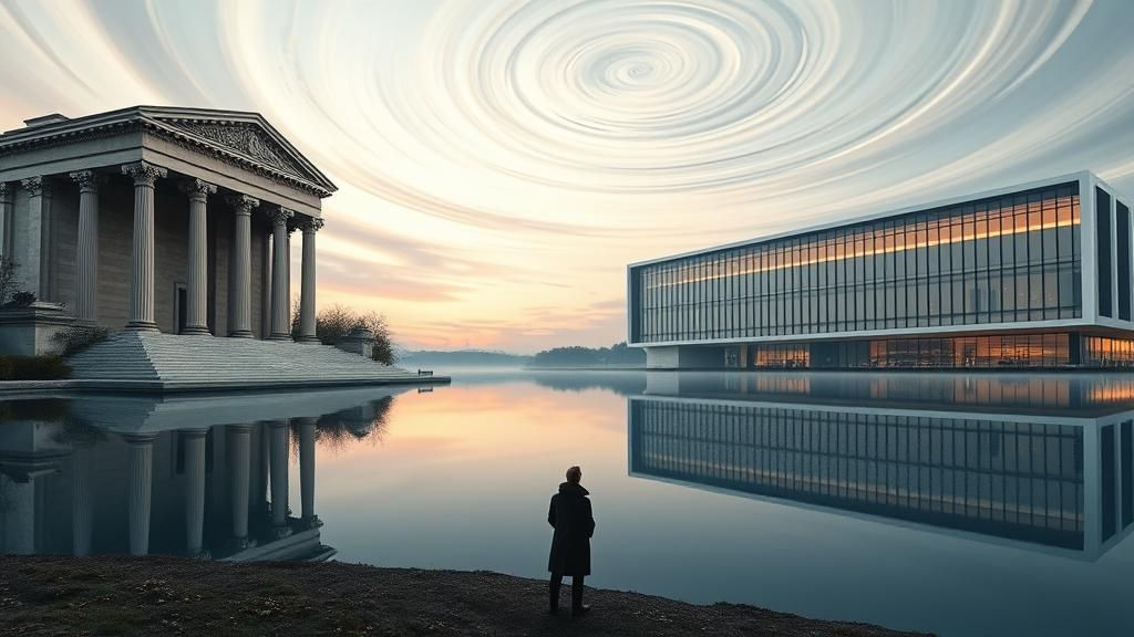 Neoclassical Meets Modern Architecture at Dusk