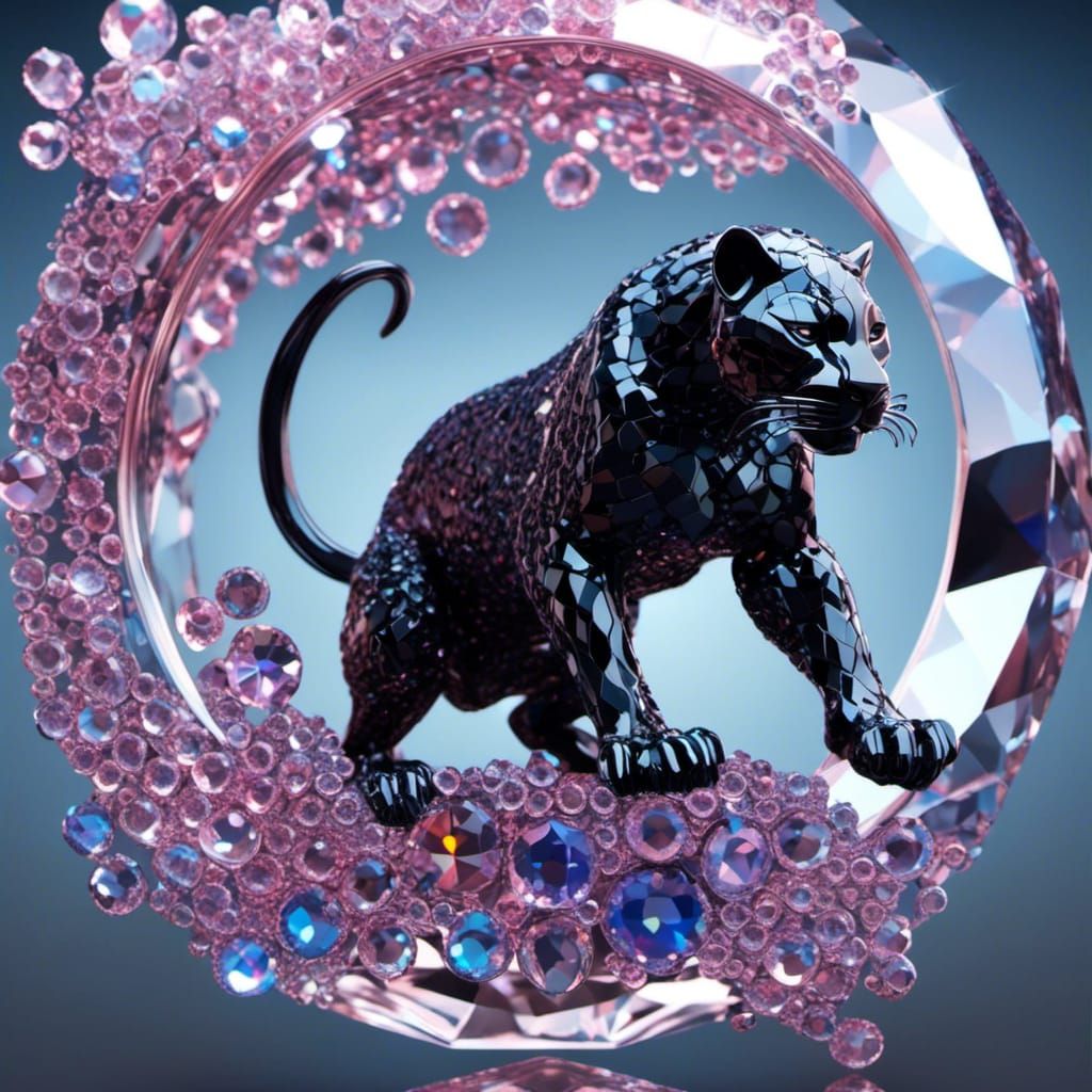 Crystal Black Panther Statue in Holographic Style