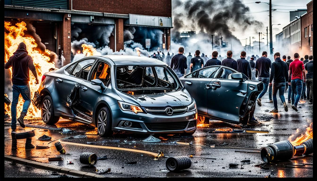 Drunken Youth Riot: Smashed Glass and Burning Cars