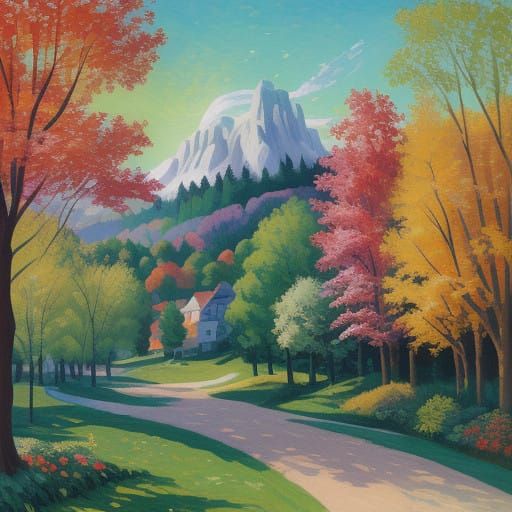 Enchanted Village in Vibrant, Impressionist Style