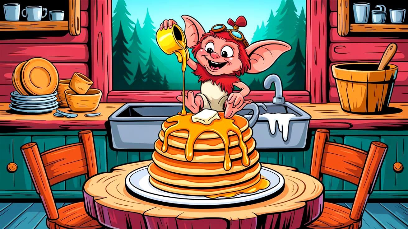 A mischievous little Gremlin about to steal someone’s breakf...