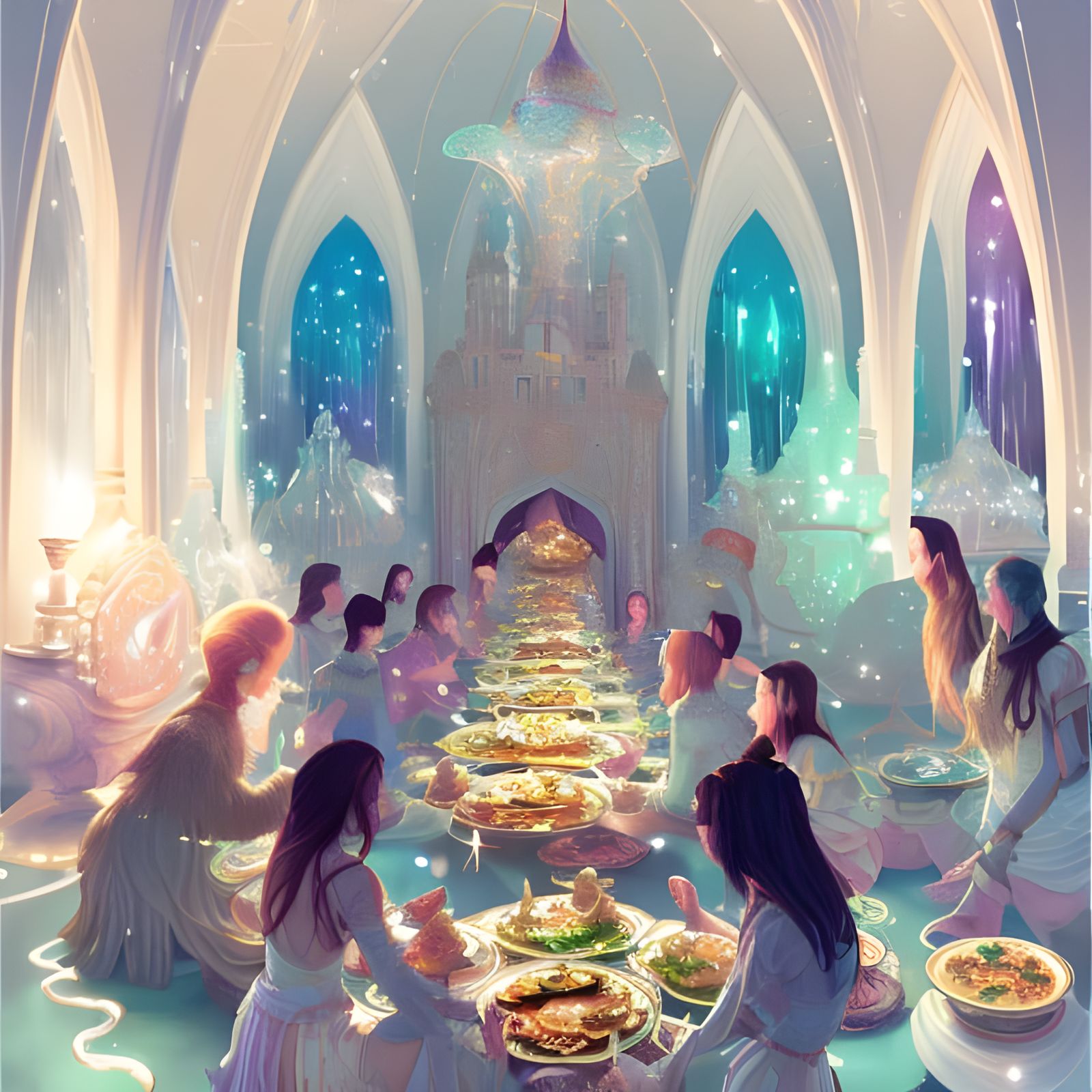 Fantasy Castle Royal Feast Digital Illustration