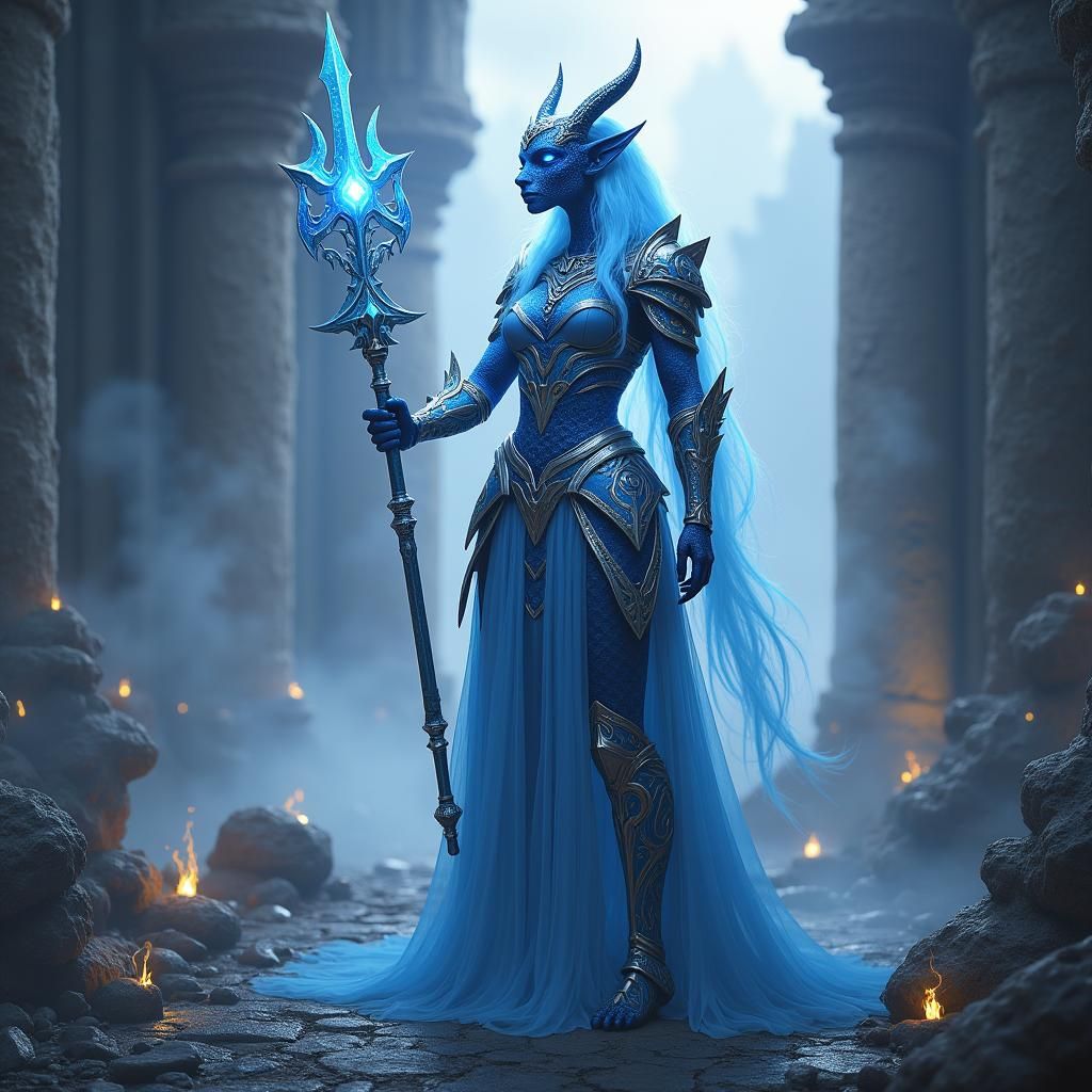 Blue Dragonborn Paladin in a Mystical Realm