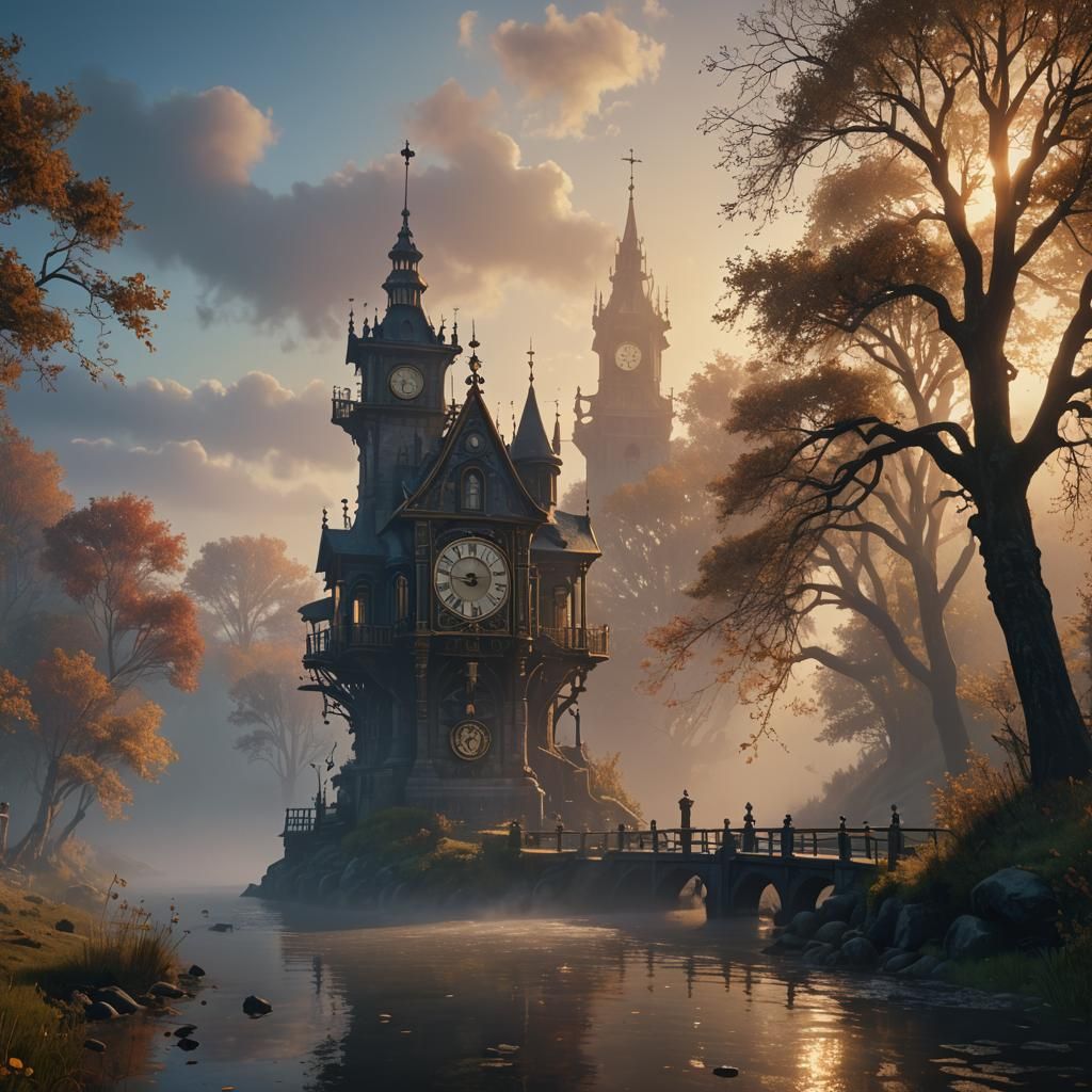 European Pendulum Clock Tower at Sunrise