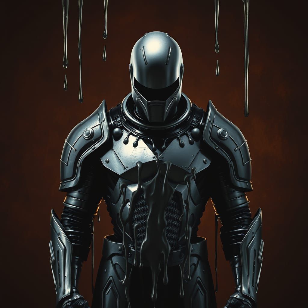 Iron Armored Figure in Dark Industrial Style