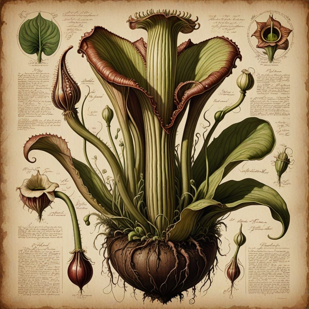 Monstrous Carnivorous Plant Botanical Illustration