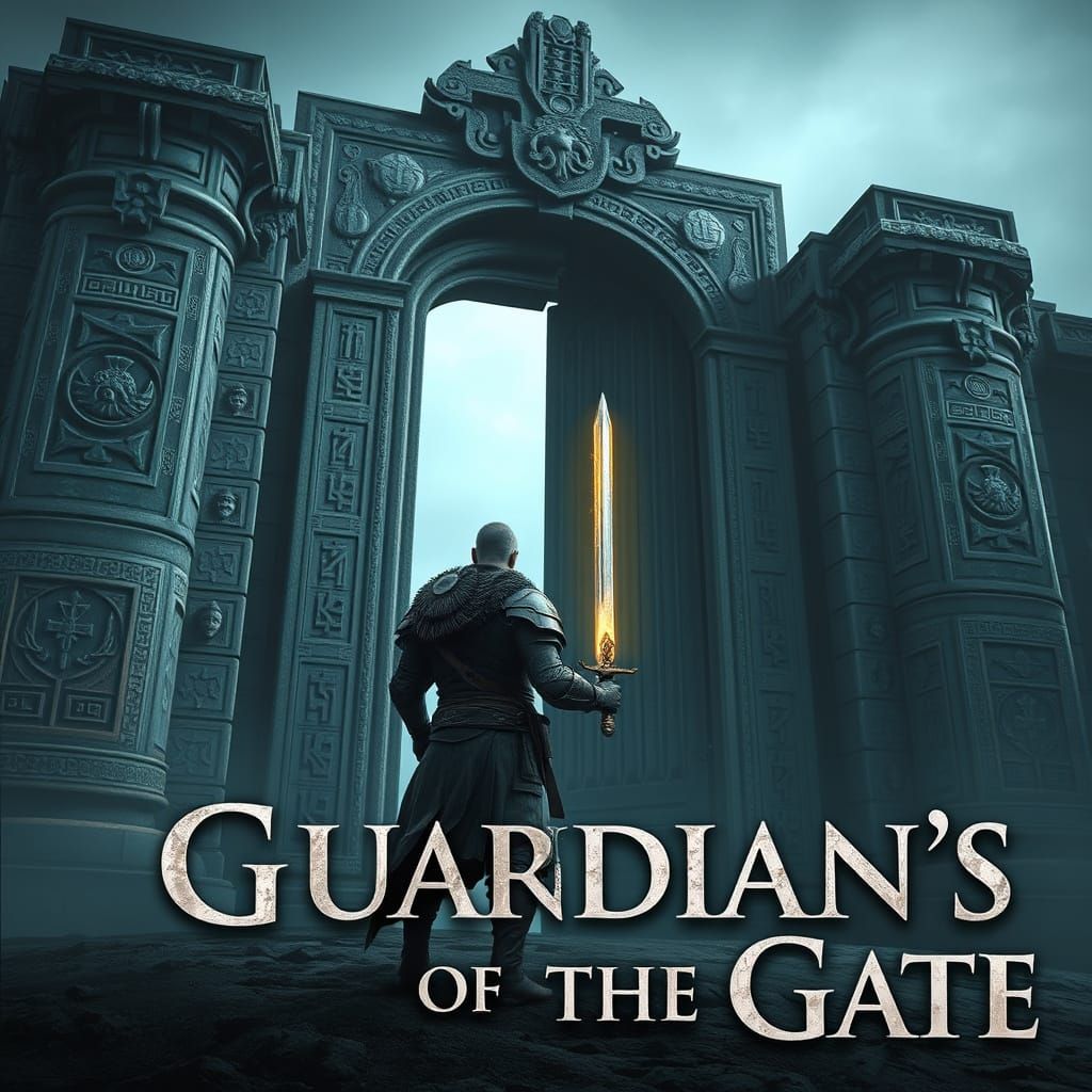 Warrior Guards Ancient Gate in Hyperrealistic Style