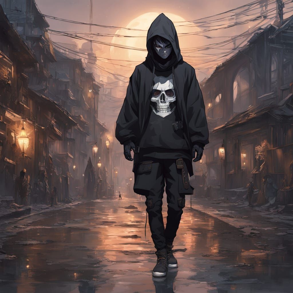 Japanese Emo Boy in Hoodie, Melancholic Anime Art