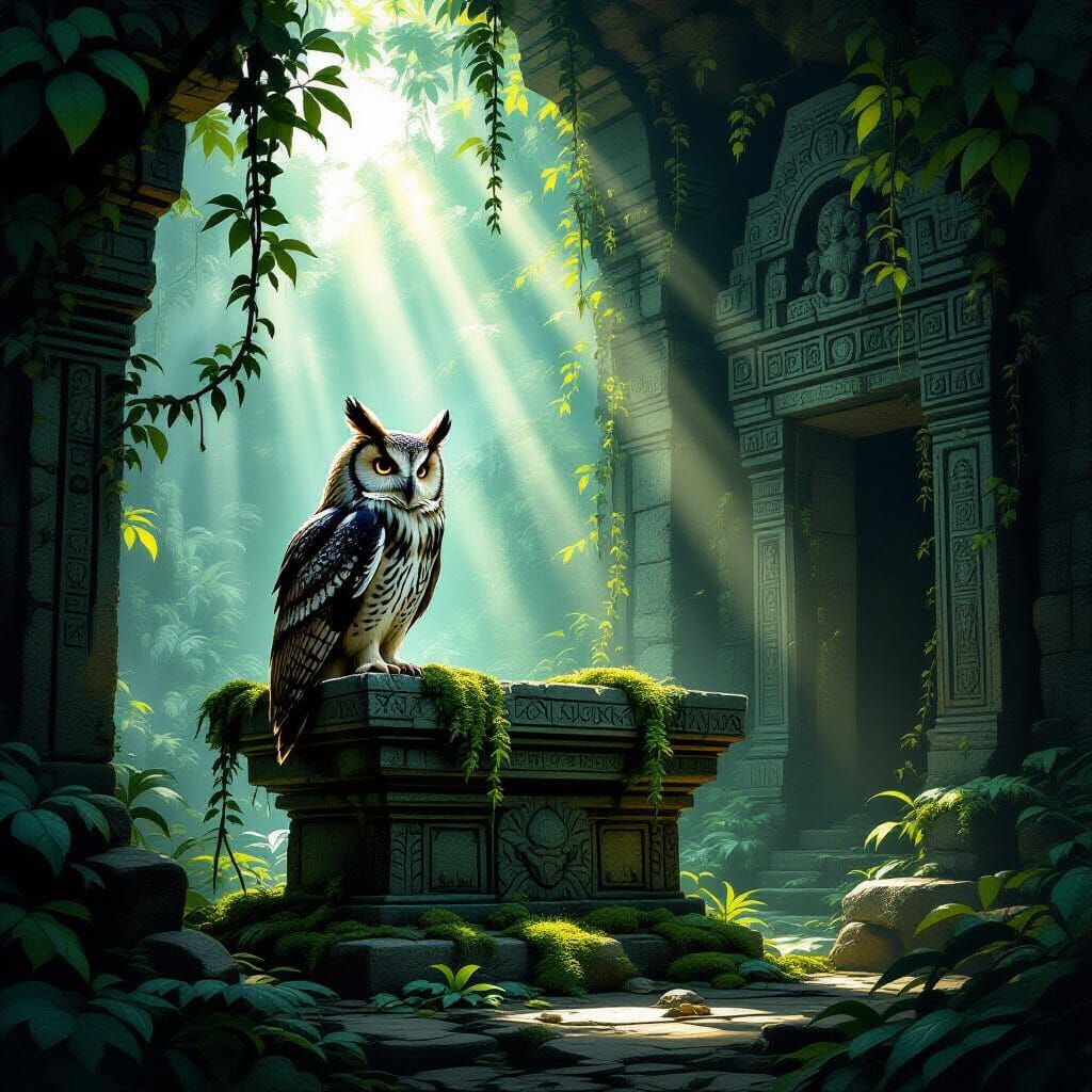 Majestic Owl in Forgotten Jungle Temple