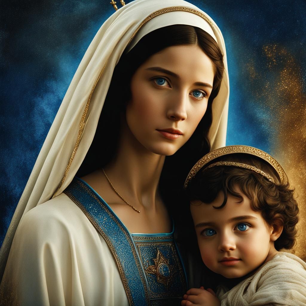 Holy Mary and Jesus: Cinematic Abstract Portrait