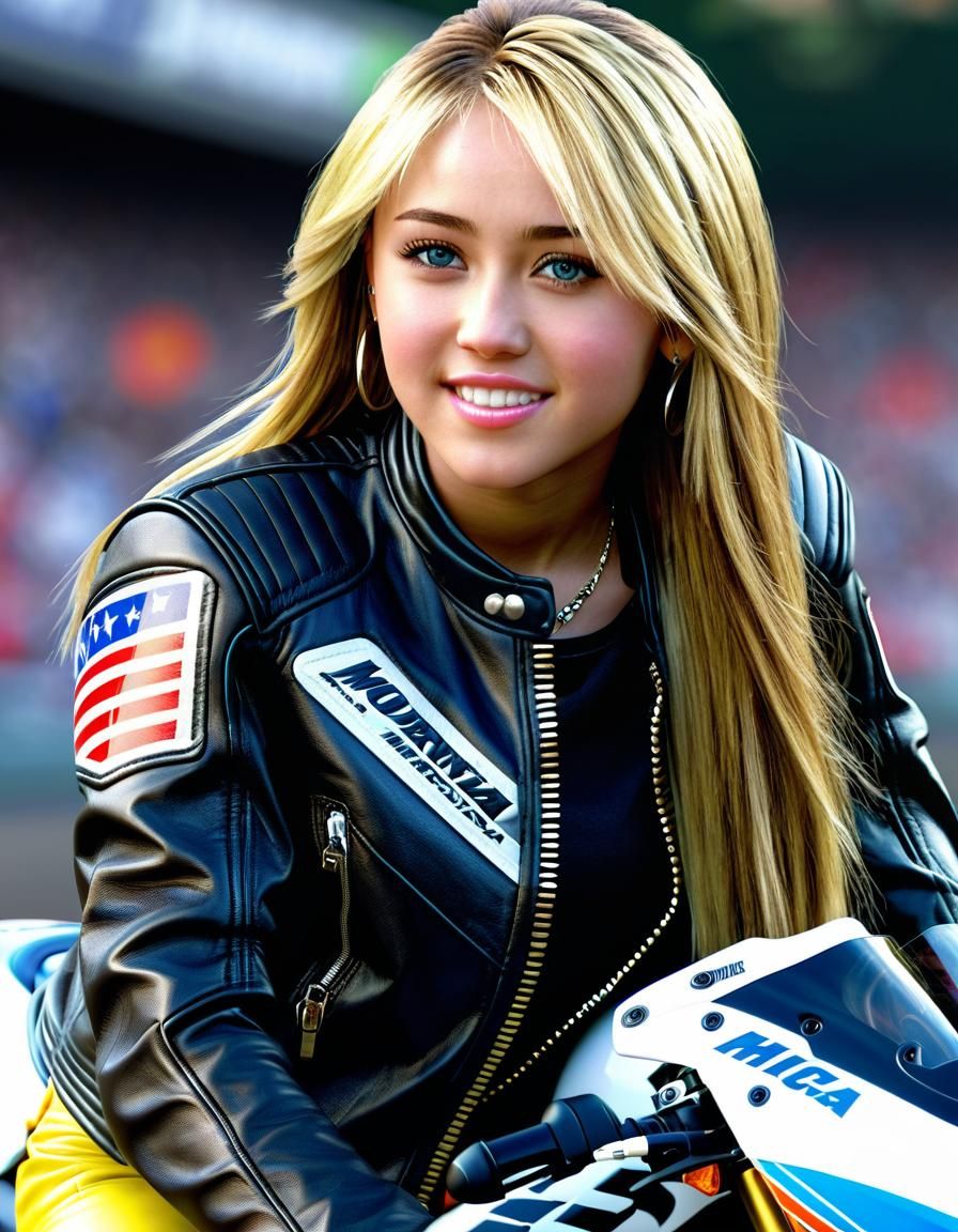 Miley Cyrus as Biker Hannah Montana, Hyperrealistic Portrait