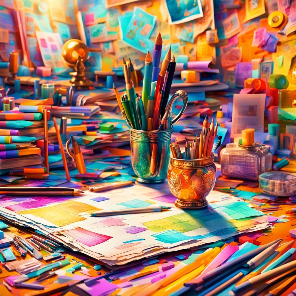 Colorful Workspace: Finger Twirling Pen in Digital Art