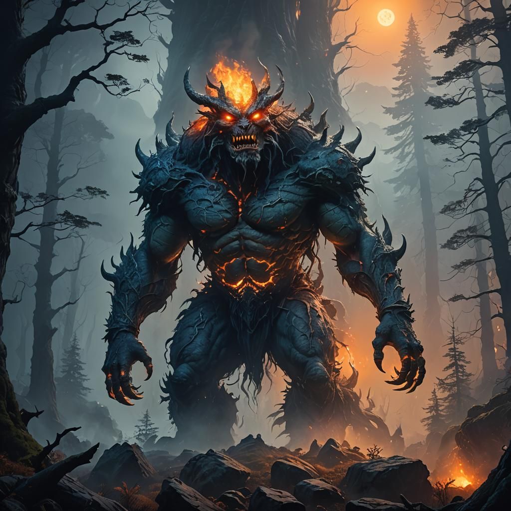 Mystical Monster in Misty Mountainside Forest